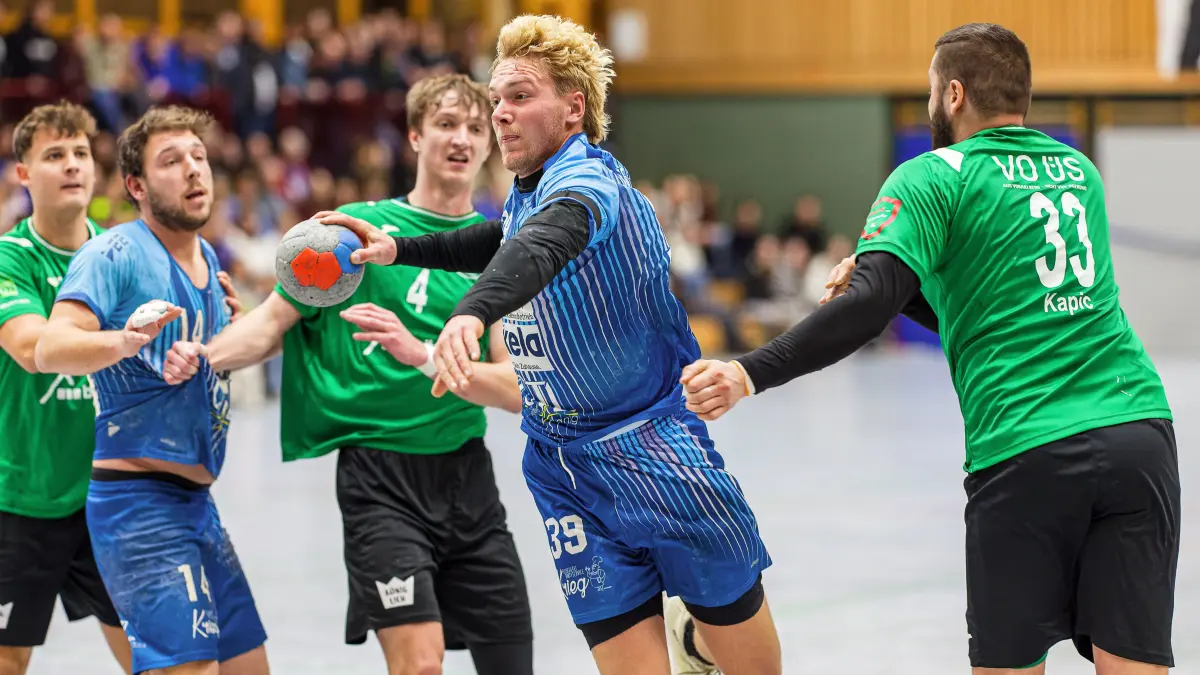Handball Landesliga: Handball Landesliga; TV Treffelhausen - HC Lustenau;
Jannik Niederberger (TV Treffelhausen, #39);
30.11.2025; Alb-Sporthalle, Böhmenkirch.
Foto: Thomas Madel