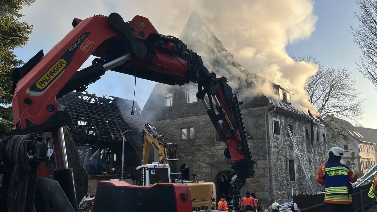 Brand in Obersontheim: Die Lage am frühen Vormittag.