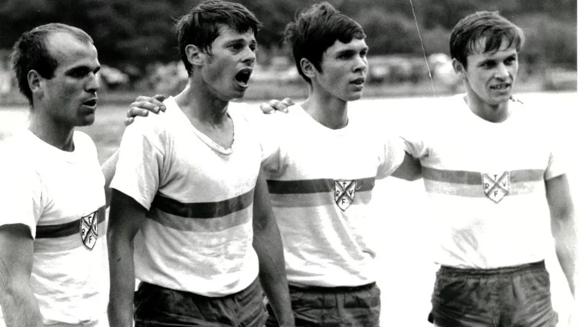 Tübinger Meister 1969 DM Heusel, Dieter, Pörtner, Helle: Vorsicht: Dieses Foto ist möglicherweise nur für den einstigen Verlag Schwäbisches Tagblatt verwendbar. Ruderer
