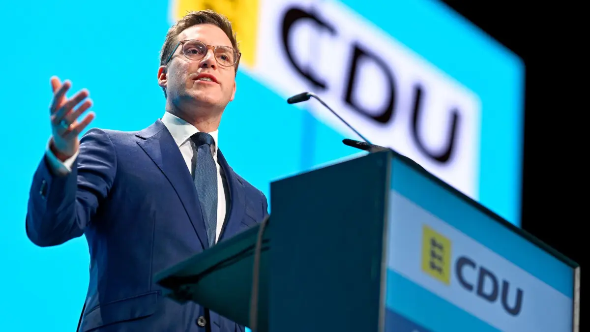 CDU-Landesparteitag: 06.12.2025, Baden-Württemberg, Heidelberg: Manuel Hagel, Landesvorsitzender der baden-württembergischen CDU, spricht im Congress Center beim CDU-Landesparteitag. Foto: Uwe Anspach/dpa +++ dpa-Bildfunk +++