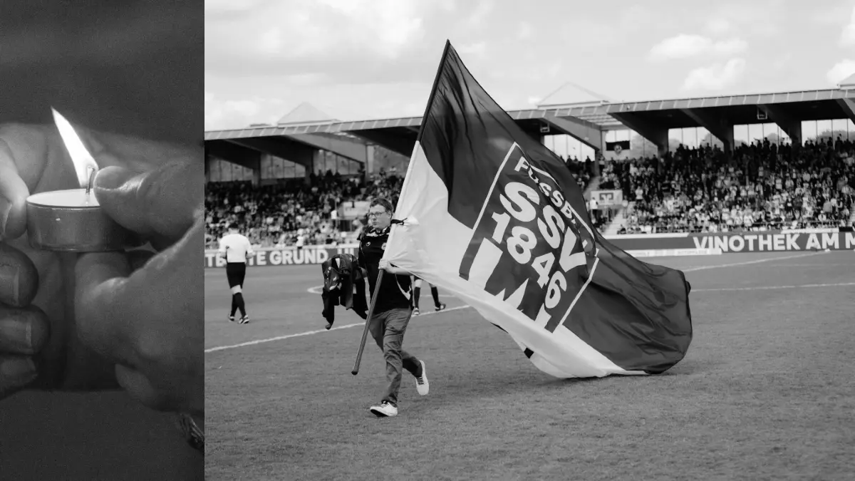 Gedenkminute angekündigt im Donaustadion für eine verstorbene Anhängerin des SSV Ulm 1846 Fußball.