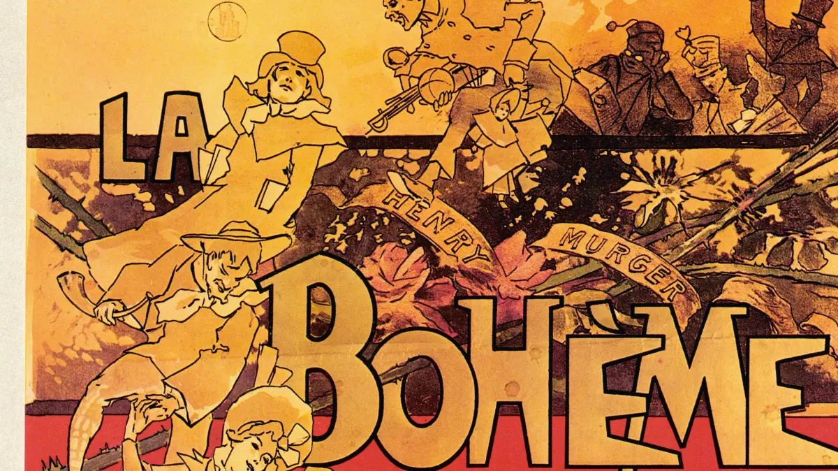 NPG-Lizenz 1896 La Boheme music score cover by Giacomo Puccini (Hohenstein, cover design for score) Puccini/Boheme/Notendruck/Titelblatt Puccini, Giacomo ital. Komponist; 1858-1924. Werke: La Boheme (Oper in vier Akten. Text: Giuseppe Giacosa u. Luigi Illica. UA 1896). - Titelblatt des Notendrucks mit Klavierauszügen, Ricordi (Mailand) 1902. - Entwurf: 1895, Adolf Hohenstein (1854- 1917). E: Puccini / La Boheme / T...