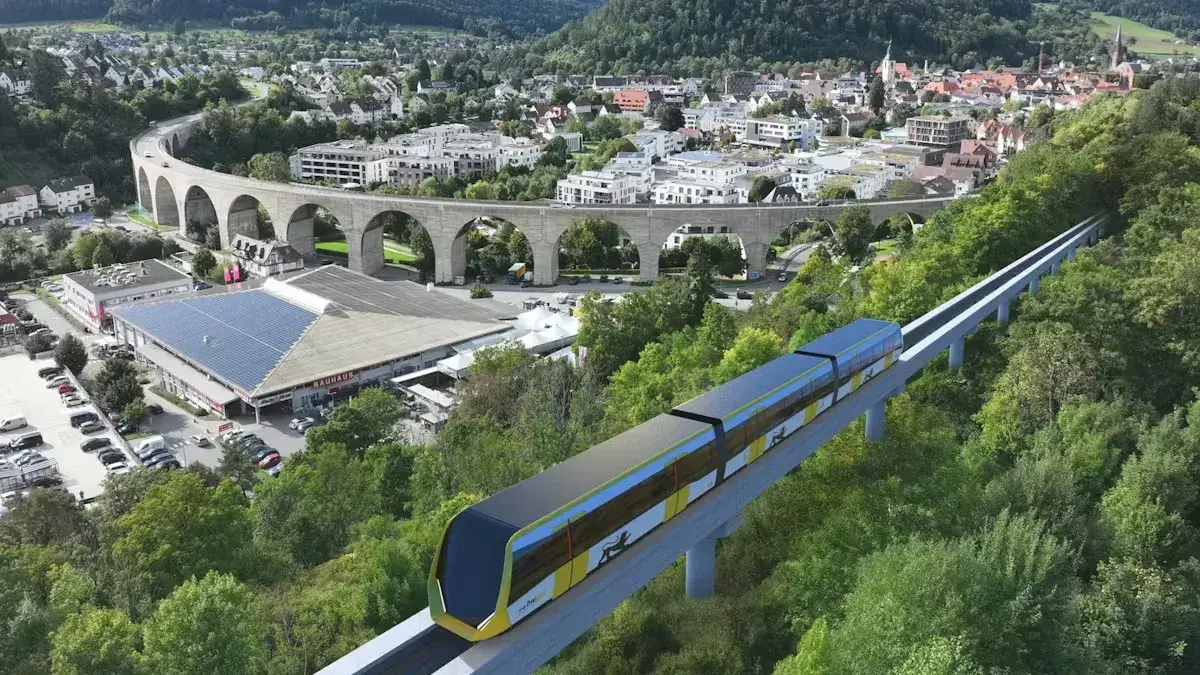 Eine Fotomontage zeigt, wie eine mögliche Magnetbahn in Nagold aussehen könnte.