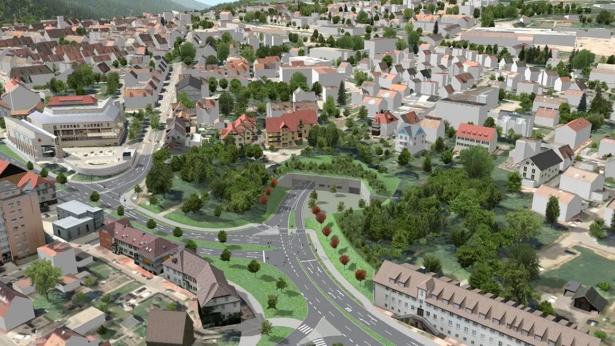 Östlich der Freudenstädter Innenstadt soll der Tunnel an den vierspurigen Ausbau der Stuttgarter Straße (B 28) sowie an das innerörtliche Straßennetz anschließen.