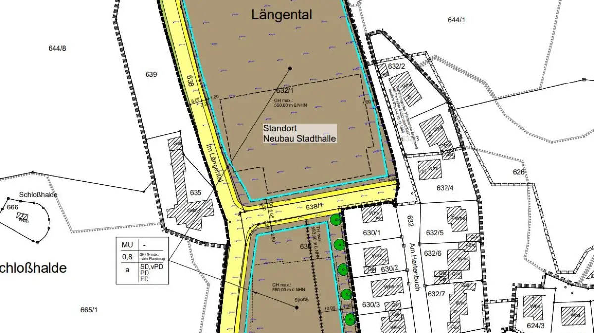Der Lageplan für die neue Stadthalle in Schelklingen auf dem bisherigen Trainingsplatz der Fußballer.