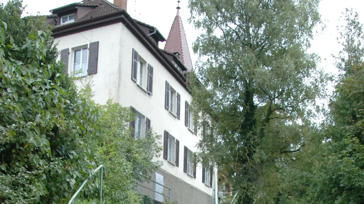 Schelklingen, Schlössle, Treppe sanierungsbedürftig, marode: Löcher im Beton, Treppe vor dem Schlössle in Schelklingen ist reparaturbedürftig