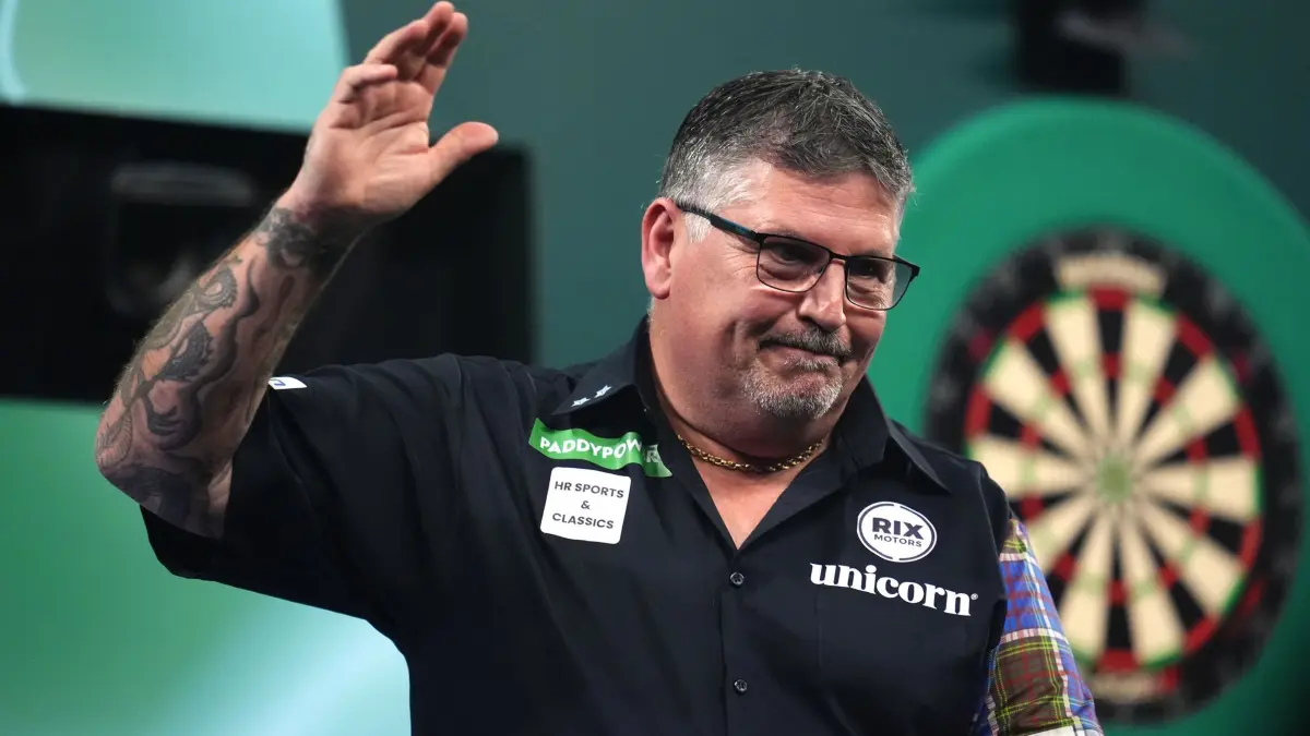 Darts-WM in London - Tag 13: 23.12.2025, Großbritannien, London: Darts: WM, 2. Runde, Anderson - Scutt. Der Schotte Gary Anderson feiert seinen Sieg . Foto: Adam Davy/PA Wire/dpa +++ dpa-Bildfunk +++
