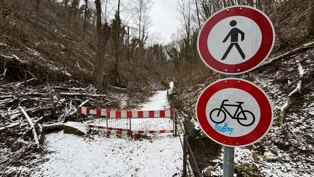 Badersklinge weiterhin gesperrt in Schwäbisch Hall. Geplant ist, den Weg direkt an dem Bachlauf als offizielle Strecke aufzugeben.