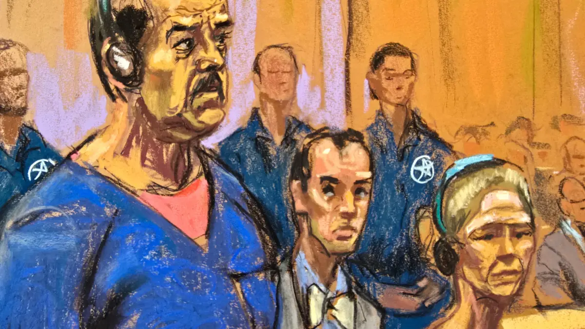 This courtroom sketch shows deposed president of Venezuela Nicolas Maduro (L), and his wife, Cilia Flores, attending their arraignment at Daniel Patrick Moynihan United States Courthouse on January 5, 2026 in New York, with defense lawyers Barry Pollack (not picture) and Mark Donnelly (C). Deposed Venezuelan president Nicolas Maduro pleaded not guilty to charges of narco-terrorism in a New York court on Monday, two days after being snatched by US forces in a stunning raid on his home in Caracas. Maduro, 63, told a federal judge in Manhattan that he had been "kidnapped" from Venezuela and said "I'm innocent, I'm not guilty," US media reported. (Photo by Jane ROSENBERG / AFP) / RESTRICTED TO EDITORIAL USE - MANDATORY MENTION OF THE ARTIST UPON PUBLICATION “JANE ROSENBERG” - TO ILLUSTRATE THE EVENT AS SPECIFIED IN THE CAPTION - NO MARKETING NO ADVERTISING CAMPAIGNS