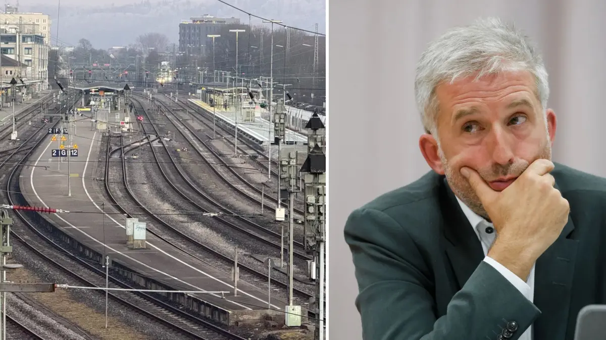 Die Züge, die den Tübinger Hauptbahnhof in Richtung Stuttgart verlassen, kommen dort in den meisten Fällen verspätet an. Palmer: „Nach 18 Jahren im Amt erwäge ich erstmals die Notwendigkeit eines Dienstwagens.“