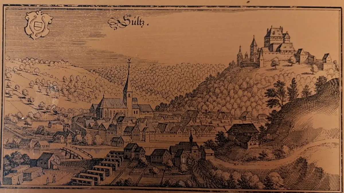 Diese Kupferätzung für den Meridianstich der Sulzer Ansicht gehört zu den Ausstellungsstücken.