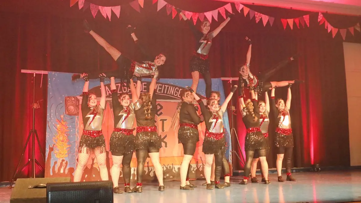 So wird richtig gerockt! Die Showtanzgruppe des Narrenvereins Weitingen zog eine spektakuläre Show auf der Bühne ab.