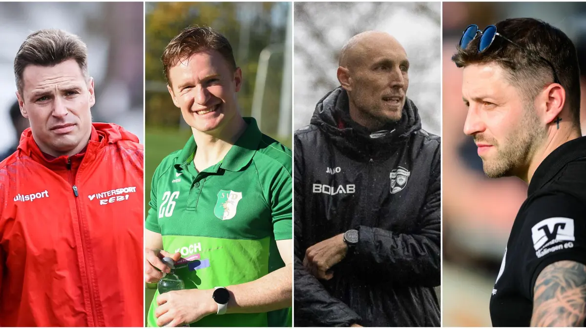 Die Trainer der Zollern-Teams blicken auf die erste Saisonhälfte zurück (v. l.): Marc-Philipp Kleiner (TSV Straßberg), Mathias Mauz (SV Dotternhausen), Boris Blocher (SGM Gruol/Erlaheim) und Fabian Singer (TSV Trillfingen).