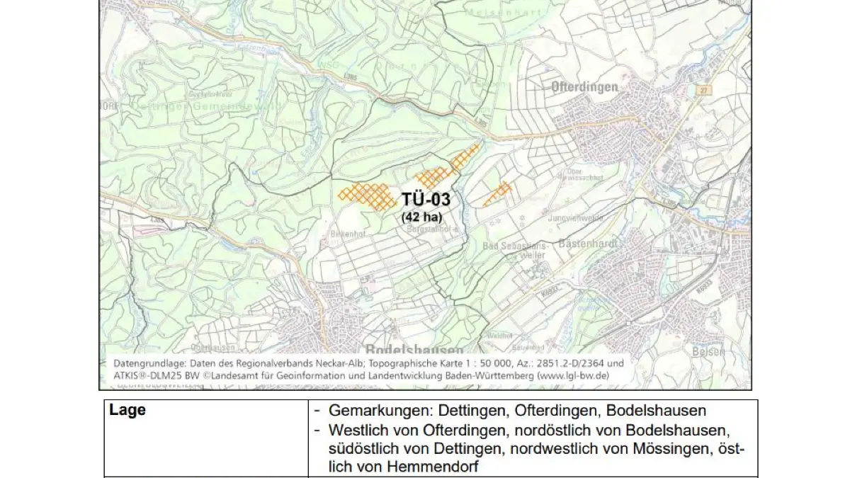 Die schraffierten Flächen zeigen, wo Windräder prinzipiell genehmigungsfähig wären. Ob dort tatsächlich gebaut wird, steht damit noch nicht fest.
