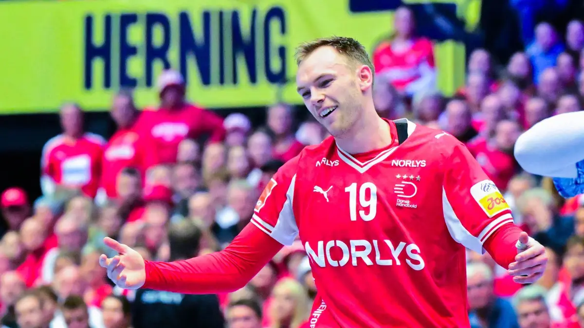 Handball EM: Dänemark - Portugal: 20.01.2026, Dänemark, Herning: Handball: EM, Dänemark - Portugal, Vorrunde, Gruppe B, 3. Spieltag, Jyske Bank Boxen. Dänemarks Mathias Gidsel. (zu dpa: «Weil Dänemark patzt: Deutsche Handballer nun gegen Portugal») Foto: Sina Schuldt/dpa +++ dpa-Bildfunk +++