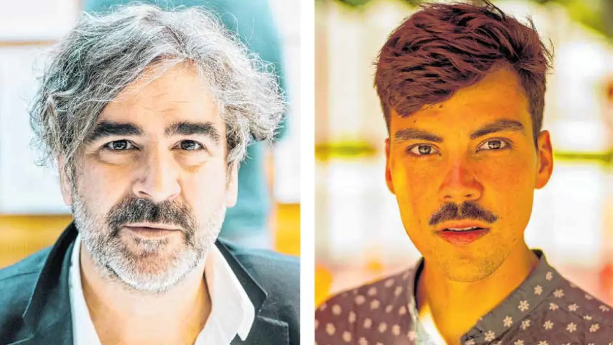 Die Organisatoren der Reihe, der Journalist und Sprecher von PEN Berlin Deniz Yücel (links) und der Autor und Poetry Slammer Aron Boks kommen am 12. Februar 2026 nach Crailsheim.