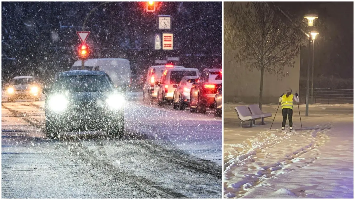 In der Nacht von Sonntag auf Montag soll in Baden-Württemberg teilweise viel Schnee vom Himmel fallen. Im Alb-Donau-Kreis (hier Langenau) war gestern Abend schon genug Schnee da, um die Skier auszupacken.