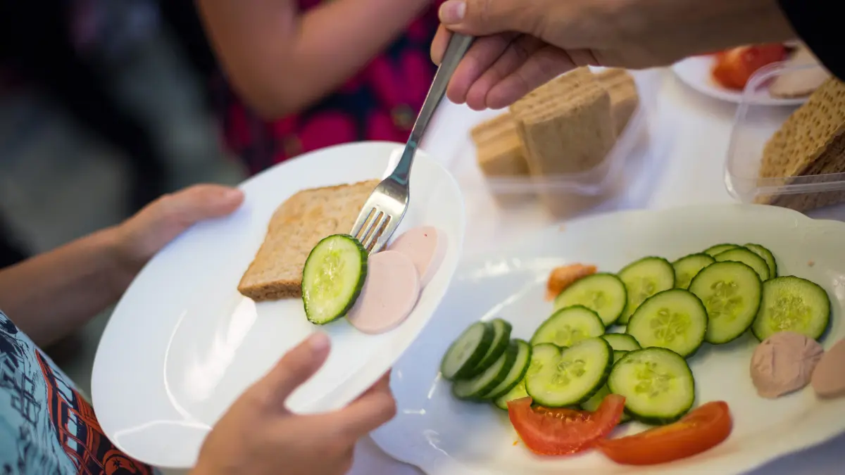 Ein Grundschüler bekommt durch den Verein brotZeit e.V. ein kostenloses Frühstück vor Unterrichtsbeginn. Die Schule im Pirnaer Ortsteil Sonnenstein ist eine der ersten in der Förderregion Dresden, die eine Kooperation mit dem Verein einging. (zu dpa "Umfrage: Jedes zehnte Grundschulkind geht mit leerem Magen zur Schule") +++ dpa-Bildfunk +++