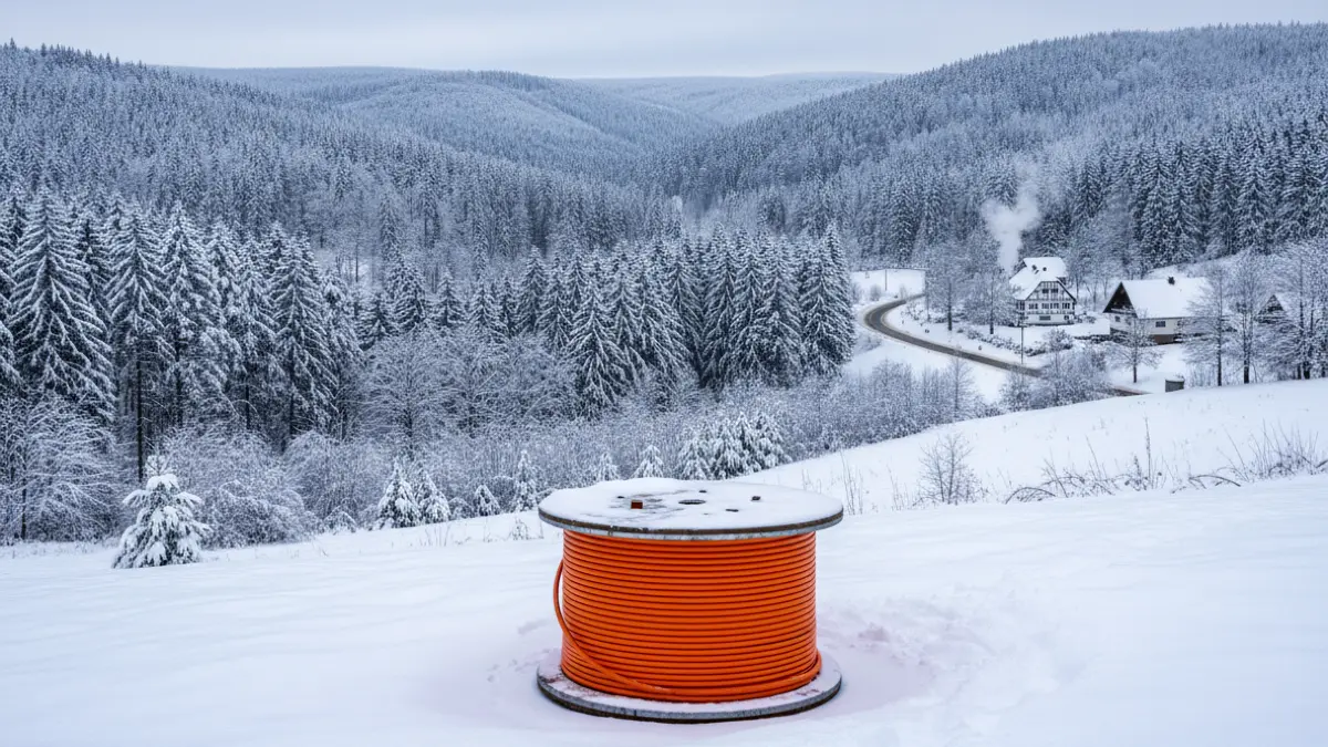 Eine Kabeltrommel für den Glasfaserausbau im Schwarzwald