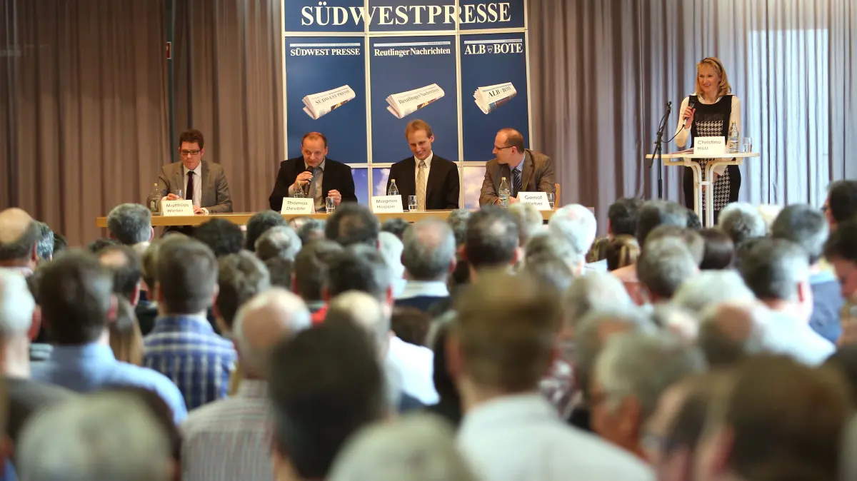 Donnstetten, Wahlfrühstück der Südwest Presse 2014, Bürgermeisterwahl, Kandidatenvorstellung: verschiedene Szenen