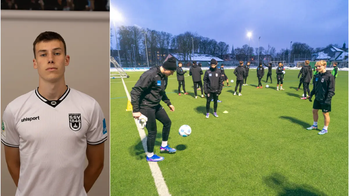 Daniel Williams (links) verlässt die U19 des SSV Ulm 1846 Fußball, die derzeit auf dem Kunstrasenplatz trainiert.