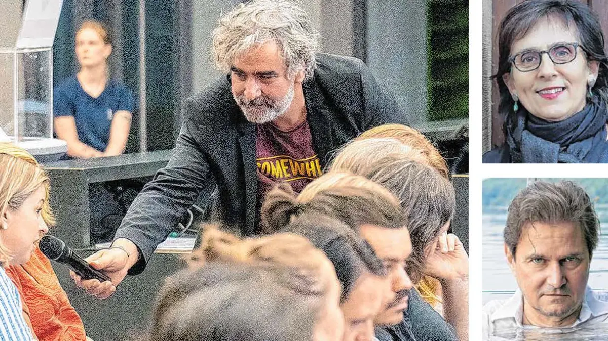 Die Autorenvereinigung PEN Berlin kommt mit einer Diskussionsveranstaltung nach Crailsheim. Der Journalist und PEN Berlin-Sprecher Deniz Yücel lässt das Publikum zu Wort kommen (links). Auf dem Podium diskutieren die Schriftstellerin Sudabeh Mohafez und der taz-Chefredakteur Peter Unfried.