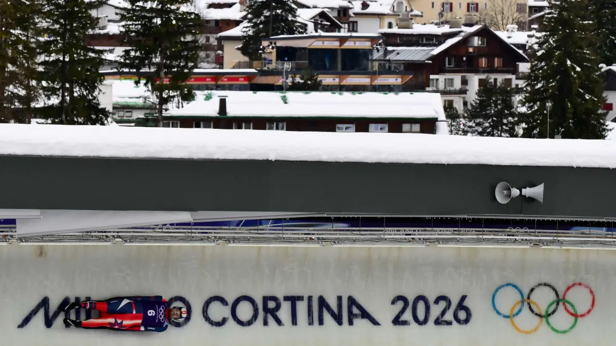 USA's Jonathan Gustafson takes part in the luge men's singles training session at Cortina Sliding Centre during the Milano Cortina 2026 Winter Olympic Games in Cortina d'Ampezzo on February 5, 2026. (Photo by Stefano RELLANDINI / AFP)