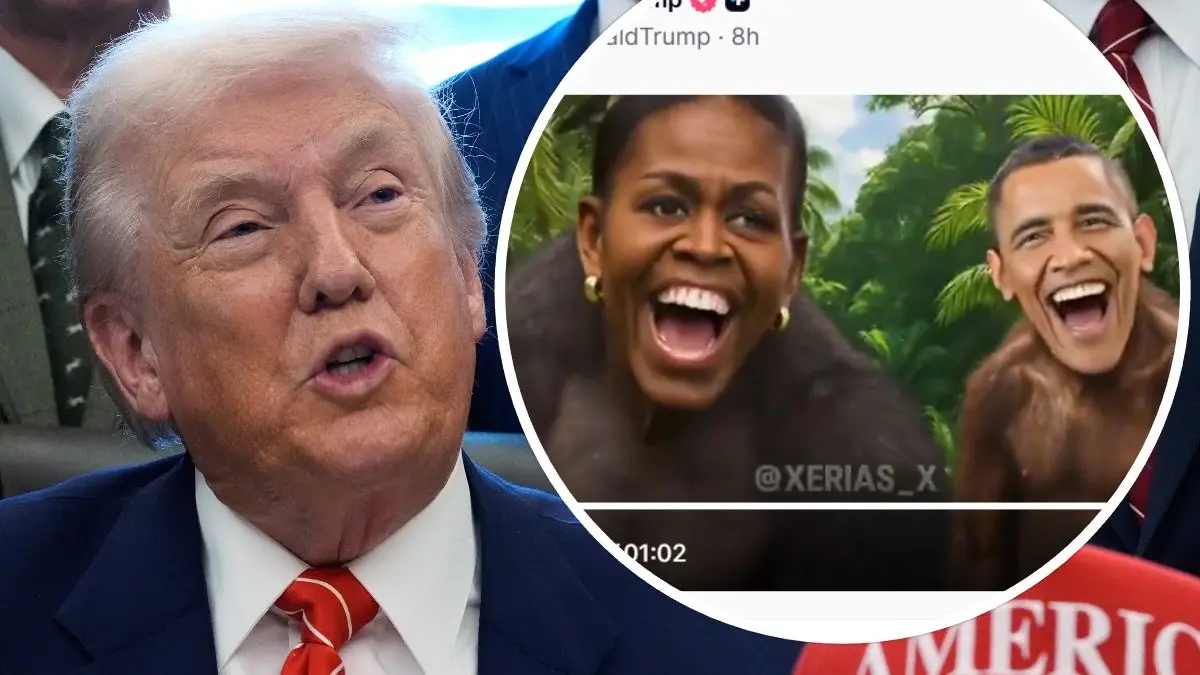 Donald Trump teilt ein Video, in dem Barack und Michelle Obama als Affen dargestellt werden, und löste damit Empörung aus.
