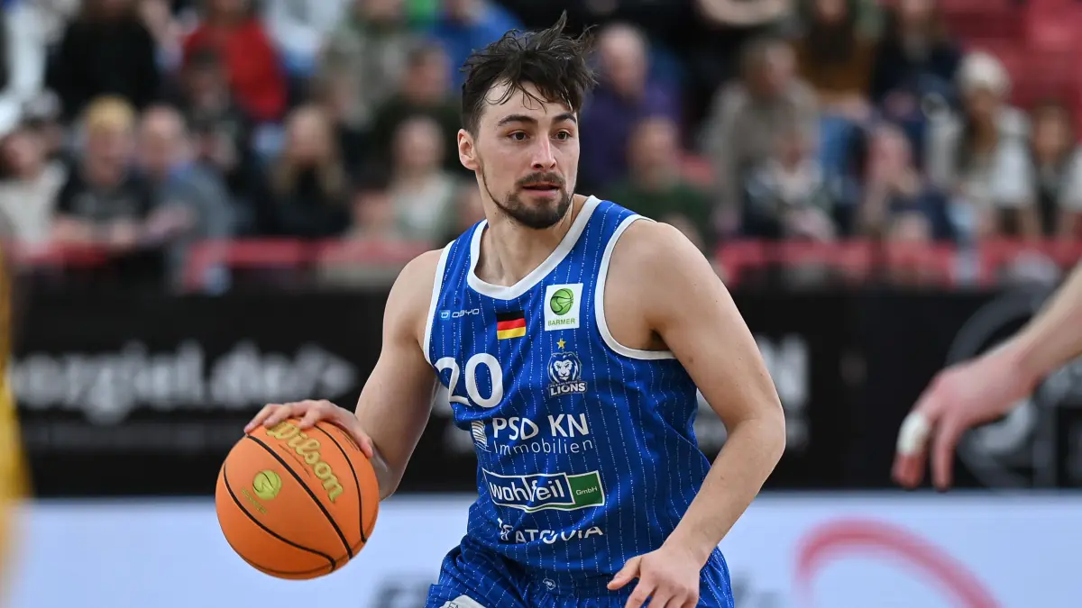 GER, Tigers Tuebingen vs. PS Karlsruhe Lions, Basketball, Herren, Pro A, 2. Barmer Basketball Bundesliga, Saison 2025/2026, 06.02.2026: Julian Albus (PS Karlsruhe Lions, #20)
GER, Tigers Tuebingen vs. PS Karlsruhe Lions, Basketball, Herren, Pro A, 2. Barmer Basketball Bundesliga, Saison 2025/2026, 06.02.2026
Foto: Eibner-Pressefoto/Nicolas Woern