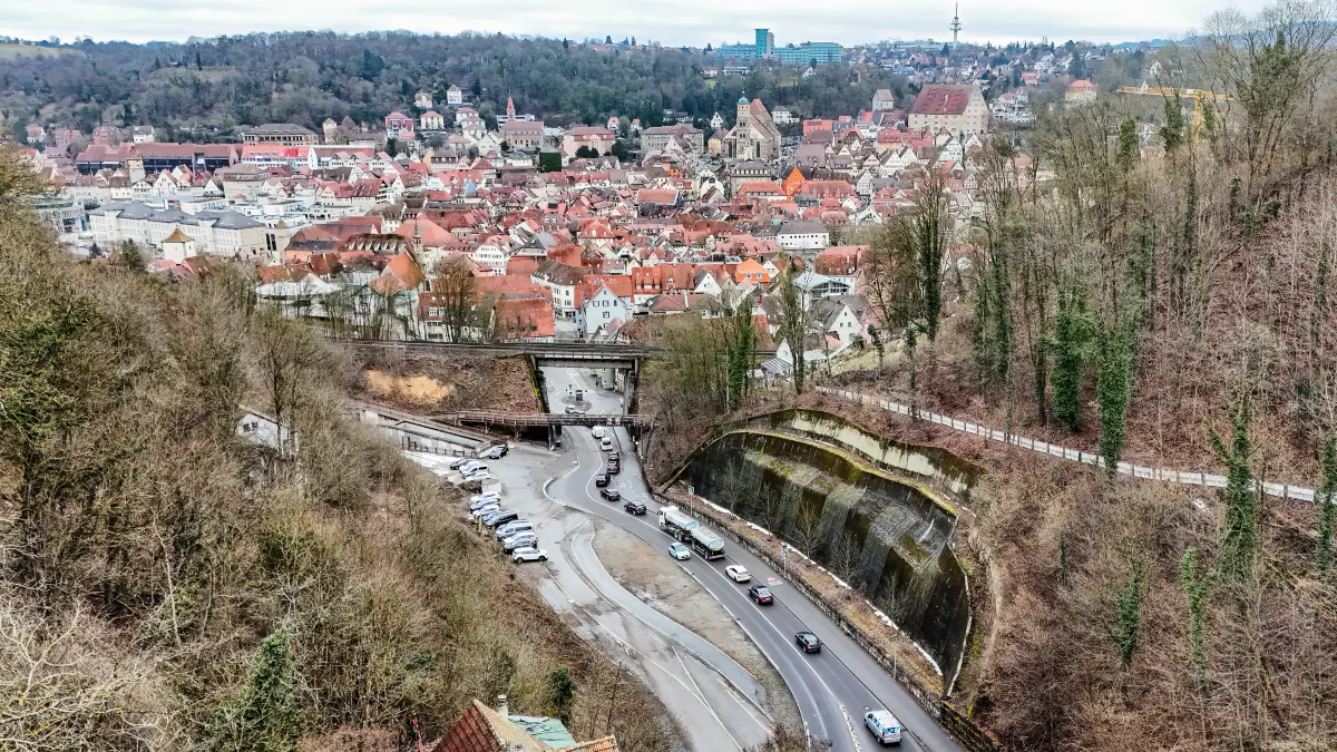 Stuttgarter Straße, Johanniterstraße Schwäbisch Hall - Baustelle Weilertunnel - Bundesstraße