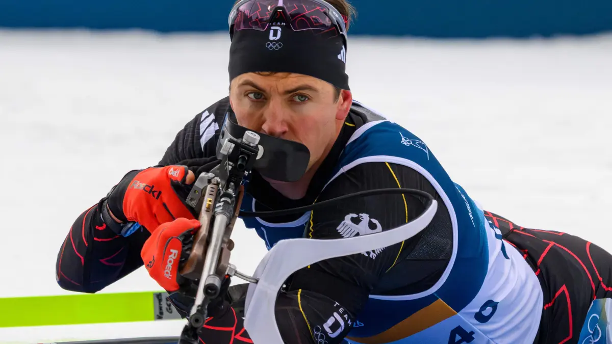 Germany's Philipp Nawrath shoots during the men's biathlon 20km individual event during the Milano Cortina 2026 Winter Olympic Games at the Anterselva Biathlon Arena (Sudtirol Arena) in Anterselva (Val Pusteria) on February 10, 2026. (Photo by FRANCOIS-XAVIER MARIT / AFP)