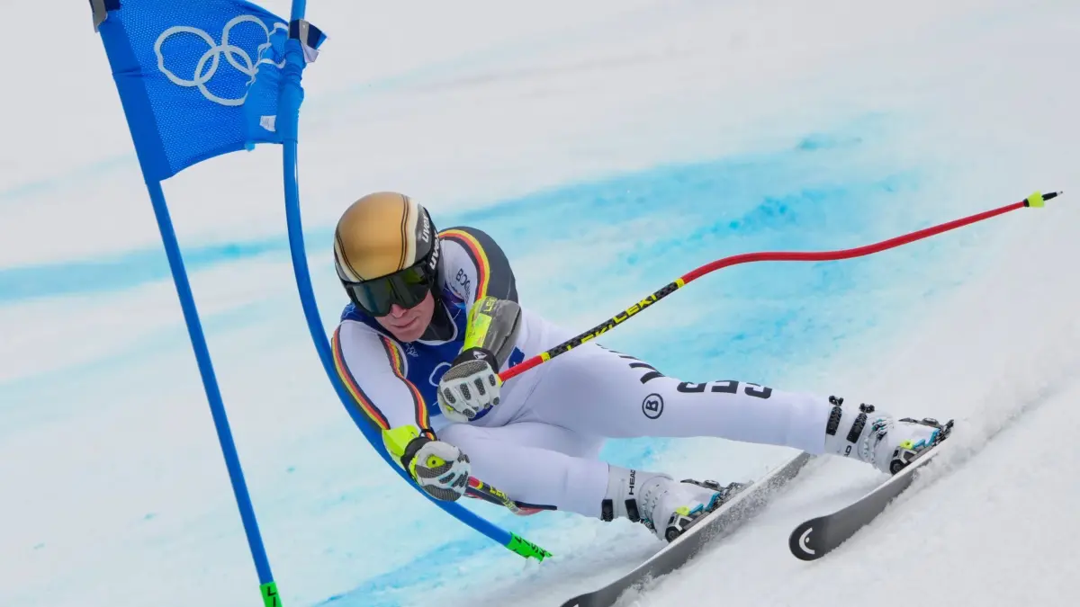 Olympische Winterspiele 2026: 11.02.2026, Italien, Bormio: Olympia, Olympische Winterspiele Mailand Cortina 2026, Ski alpin, Super G, Männer, Anton Grammel (Deutschland) in Aktion. Foto: John Locher/AP/dpa +++ dpa-Bildfunk +++