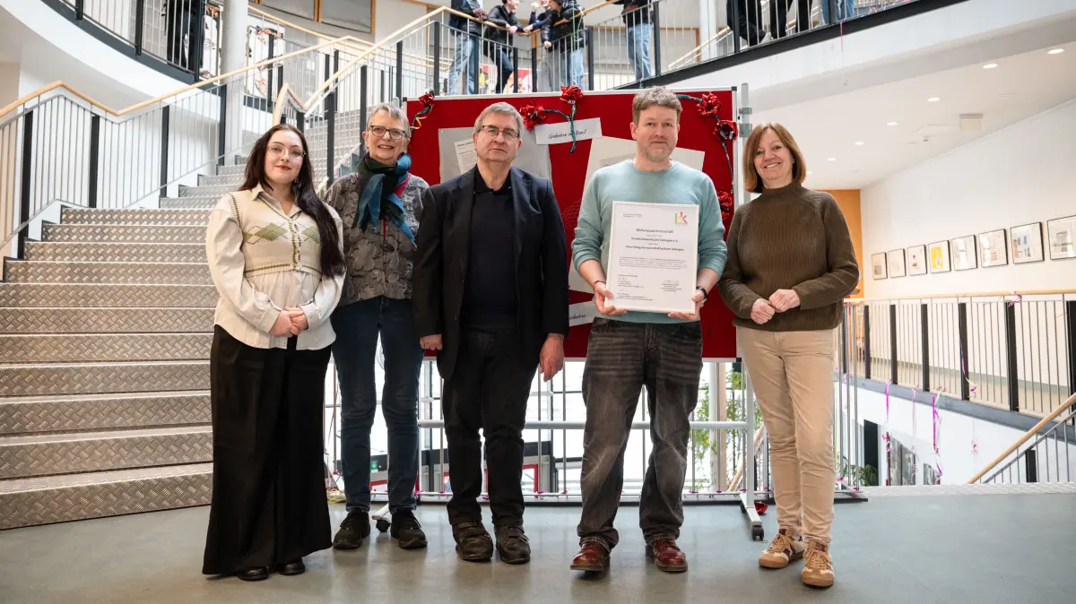 in der Hans-Küng-Gemeinschaftsschule, von links nach rechts: Jessica Reichert, Gertrud Sänger, Martin Ulmer, Christian Kraft, Angela Keppel-Allgaier