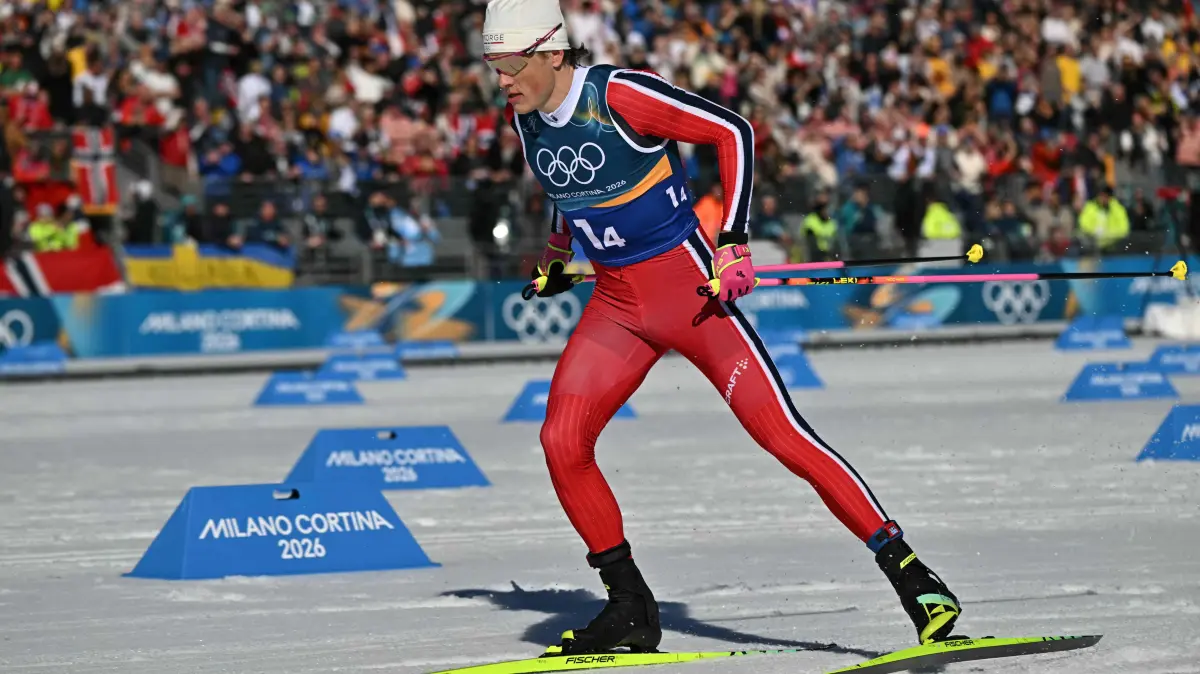 776396184: Norway's Johannes Hoesflot Klaebo competes during the cross-country men's 4 x 7,5km relay event of the Milano Cortina 2026 Winter Olympic Games at Tesero Cross-Country Skiing Stadium in Lago di Tesero (Val di Fiemme), on February 15, 2026. (Photo by Javier SORIANO / AFP)