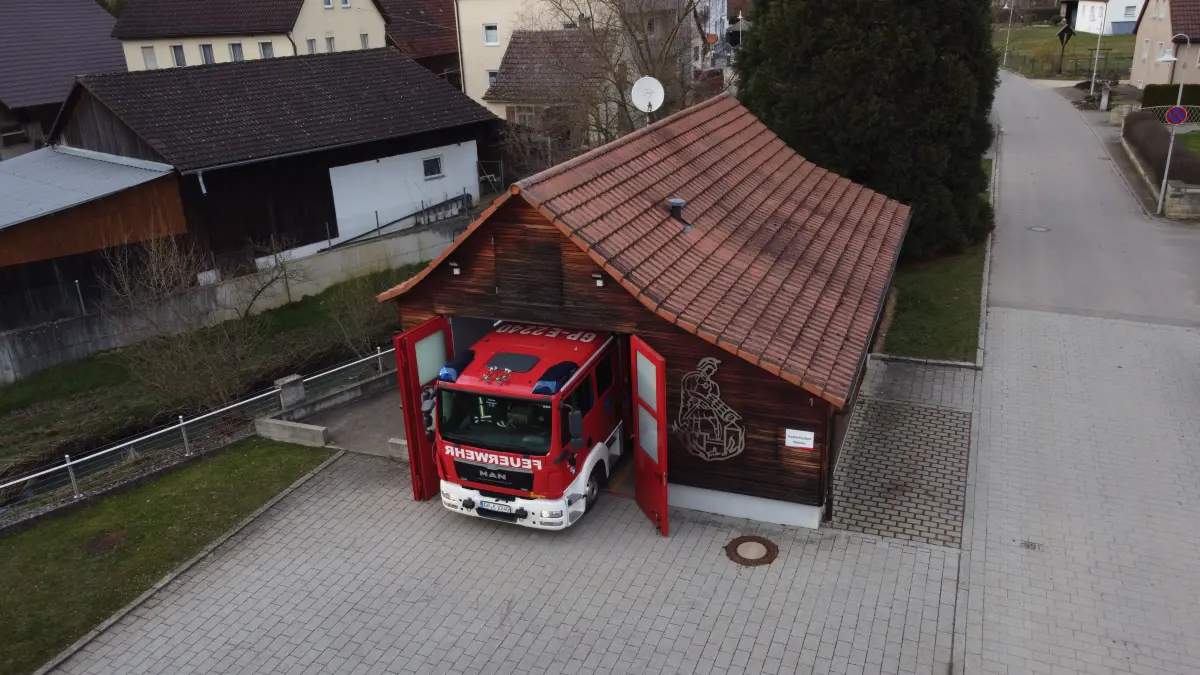 Feuerwehrmagazin Krummwälden aus Vogelperspektive