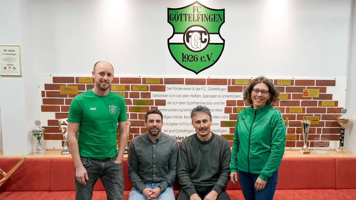 Der aktuelle Vorstand des FC Göttelfingen freut sich auf das Jubiläumsjahr (von links): Benjamin Schweizer, Daniel Graf, Dietmar Neff und Diana Wally