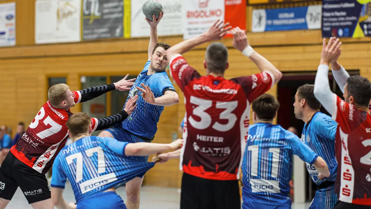 Handball Landesliga: Handball Landesliga; TV Treffelhausen - SC Vöhringen;
Adrian Prinz (TV Treffelhausen, #5);
21.02.2026; Alb-Sporthalle, Böhmenkirch.
Foto: Thomas Madel