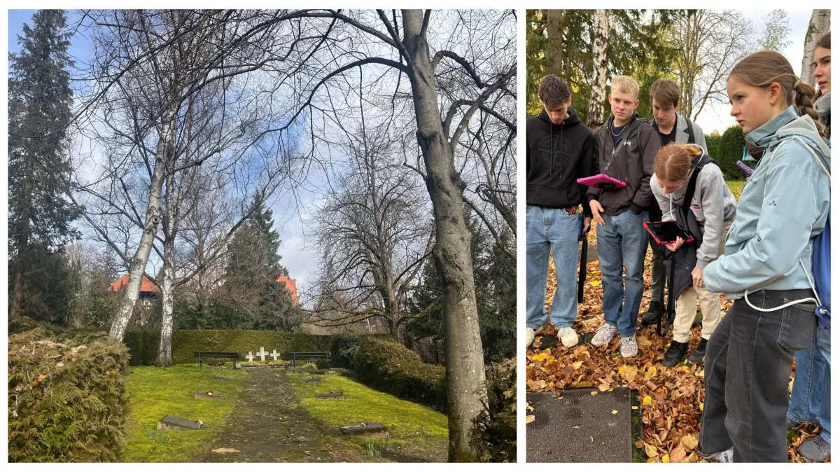 Gräberfeld X und Schüler beim Audiowalk