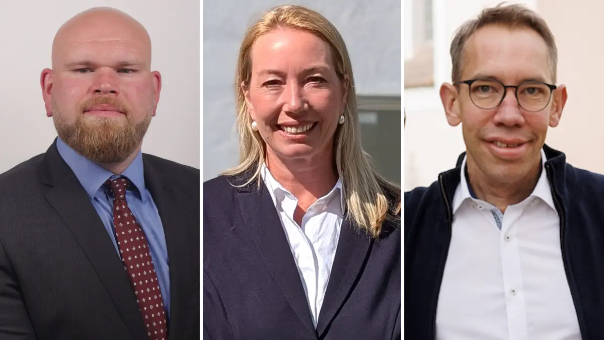 Die Bürgermeisterkandidaten von Elchingen: links, Marcel Patzke (AfD), Miriam Gruß (CSU, DGE, UFWG und FW) und Daniel Schaefer (SPD und Grüne)