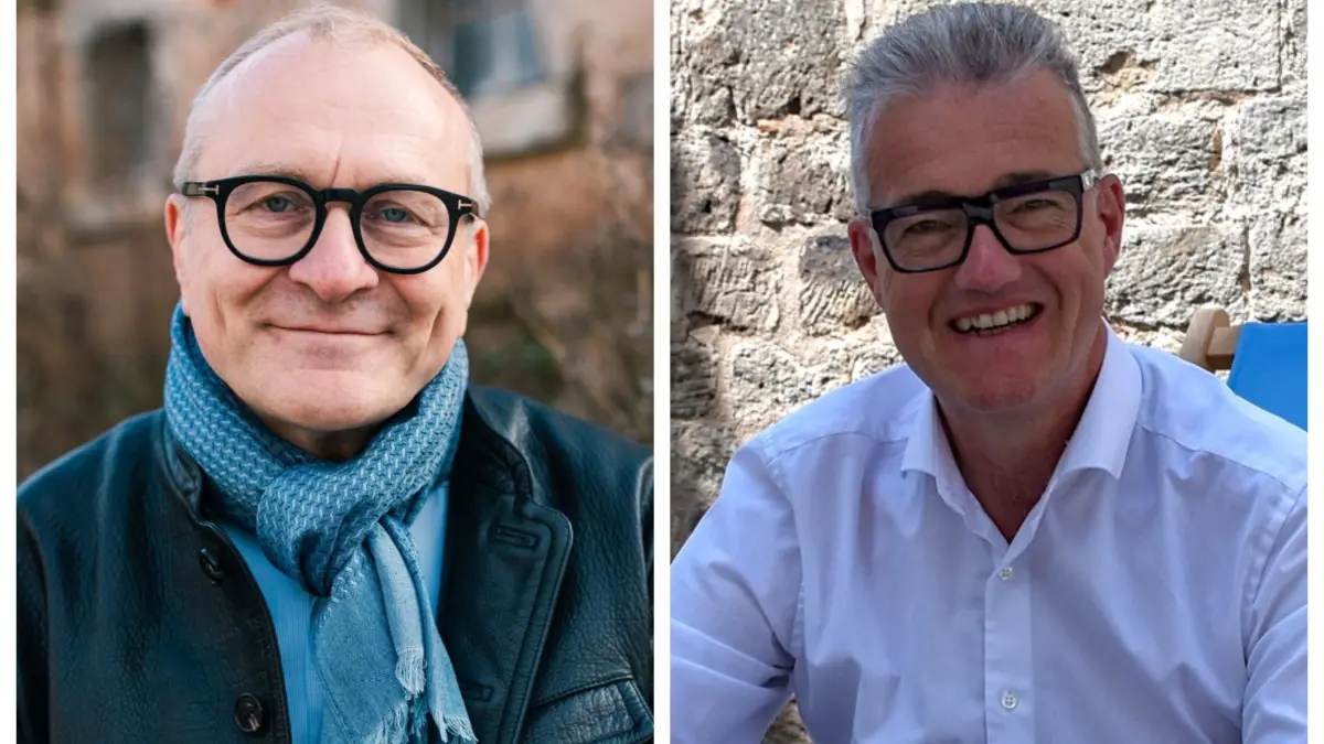 Bürgermeisterwahl in Feuchtwangen: Herausforderer Dr. Ulrich Grünwald und der amtierende Rathauschef Patrick Ruh.