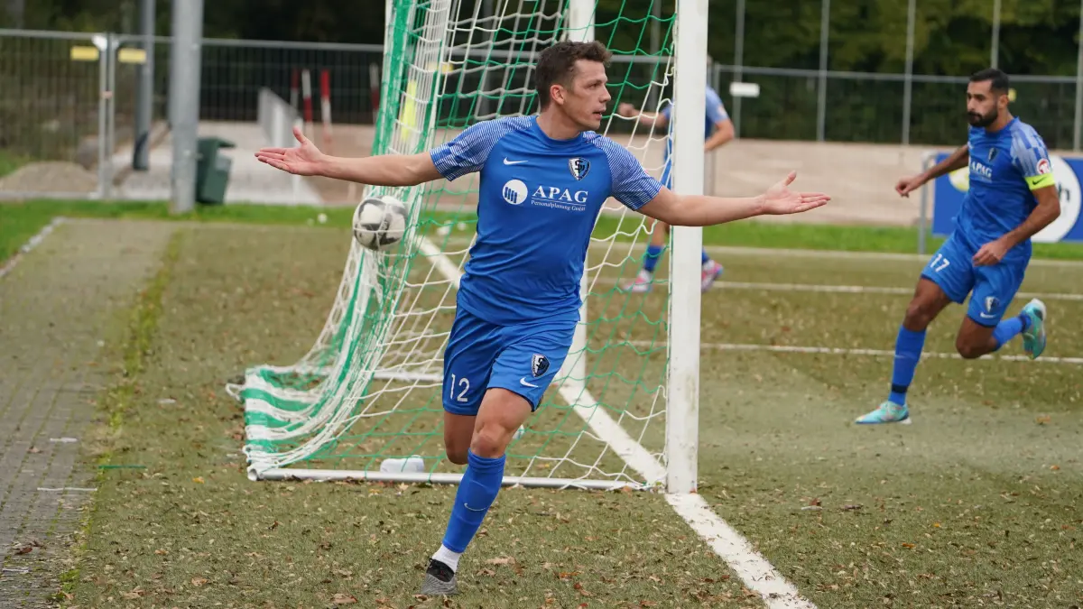 Michael Eberlein jubelt: In 140 Landesliga-Spielen für die Spvgg Satteldorf seit der Saison 2015/16 erzielte er 102 Treffer. Für Ilshofen kam er zwischen 2020 und 2023 in 42 Oberliga-Spielen auf fünf Tore, in der Verbandsliga waren es 13 Tore in 27 Spielen.
