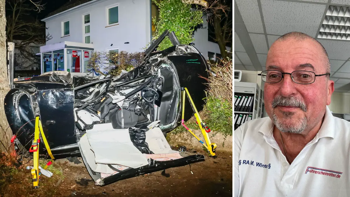 Tödlicher Raserunfall in Ludwigsburg im März 2025 (l.). Der Stuttgarter Verkehrsrechtler Michael Winter (r.)