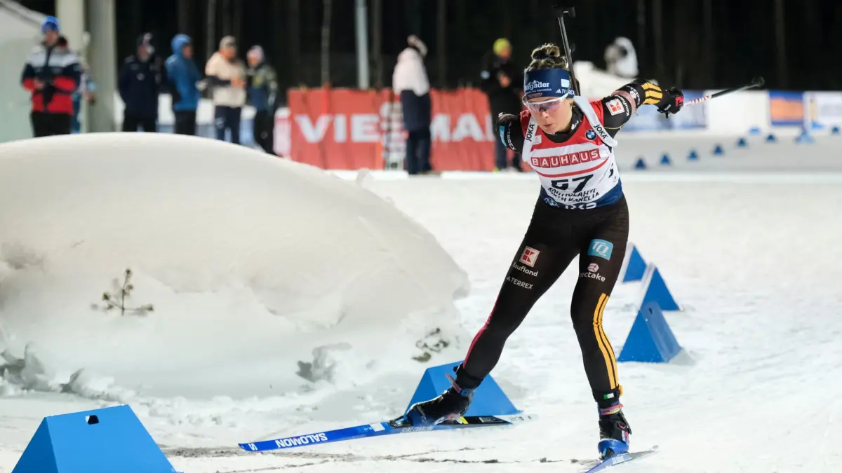 Biathlon: Weltcup: 05.03.2026, Finnland, Kontiolahti: Biathlon: Weltcup, Einzel 15 km, Frauen. Marlene Fichtner aus Deutschland in Aktion während des 15-km-Einzelwettbewerbs der Frauen beim Biathlon-Weltcup. Foto: Minna Raitavuo/Lehtikuva/AP/dpa +++ dpa-Bildfunk +++