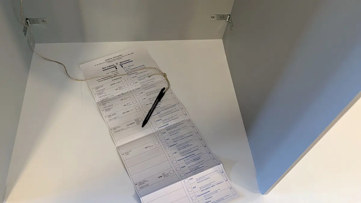 Sonntagmorgen, kurz nach acht, im Wahllokal in der Tübinger Uhlandstraße (Wahlbezirk 011-04 Neckartor): Der Wahlschein wartet auf zwei Kreuze.