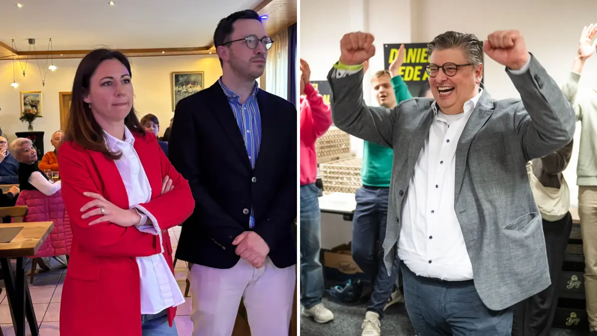 Ernste Gesichter bei der CDU und der unterlegenen Kandidatin Diana Arnold, Jubel beim Wahlsieger Daniel Lede-Abal von den Grünen: Dank der grünen Hochburg Tübingen holte er erneut das Direktmandat im Wahlkreis Tübingen.