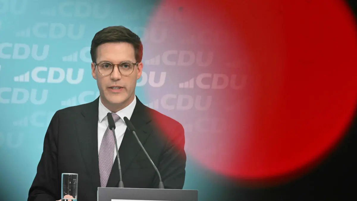 Top candidate for the state election in Baden-Wuerttemberg of Christian Democratic Union (CDU) Manuel Hagel attends a press conference after a leadership meeting in Berlin, on March 9, 2026. The German Greens have beaten Chancellor Friedrich Merz's conservative CDU in a state election in Baden-Wuerttemberg. (Photo by RALF HIRSCHBERGER / AFP)