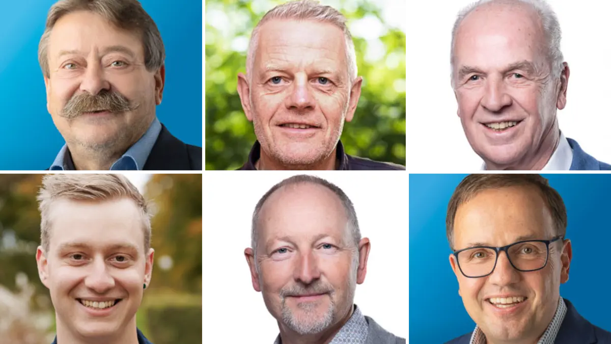 Wurden auch in den Gemeinderat gewählt (von links nach rechts): Herbert Walk (CSU), Christian Lepple (Grüne), Ludwig Daikeler (SPD), Noah Epple (Grüne), Volker Barth (SPD) und Dieter Brocke (CSU).