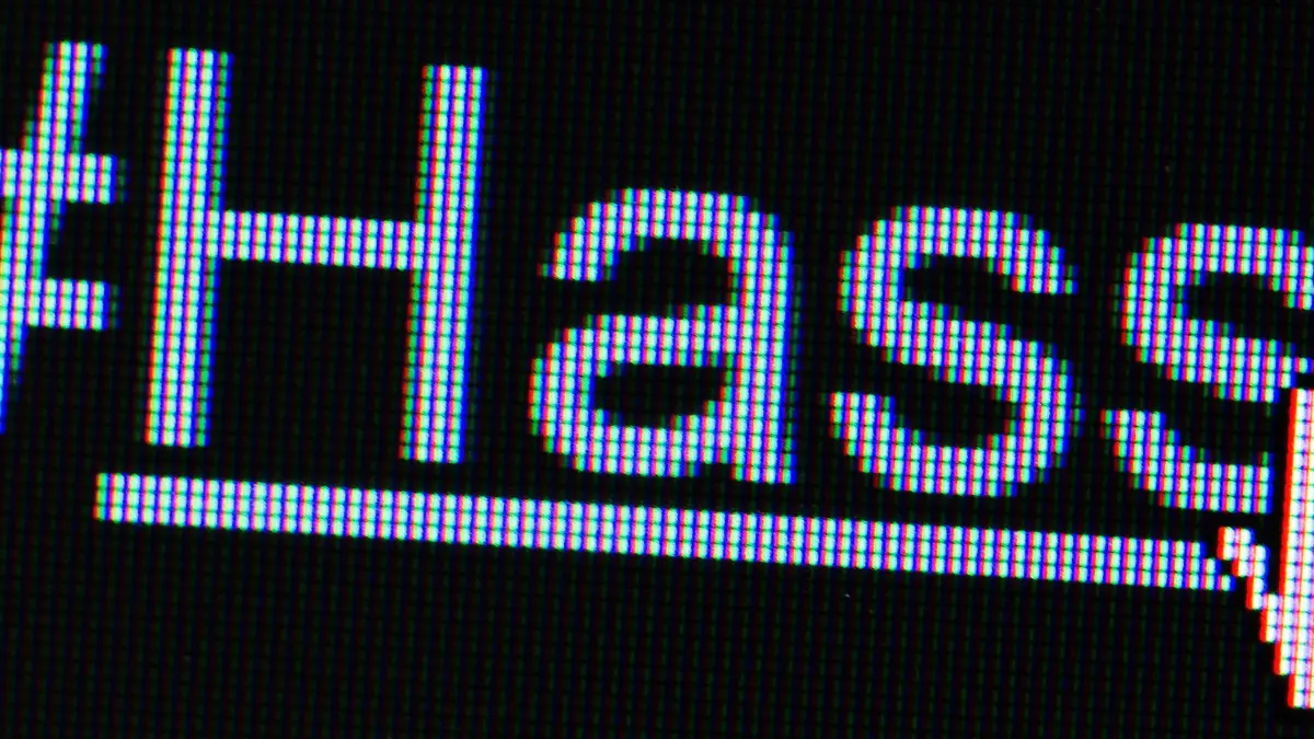 Hetze im Internet: ARCHIV - 30.09.2015, NA, Berlin: Der Hashtag «#Hass» ist auf einem Bildschirm zu sehen. (zu dpa: «Nach Baby-Tod: Ermittlungen wegen Hass gegen Influencerin») Foto: Lukas Schulze/dpa +++ dpa-Bildfunk +++