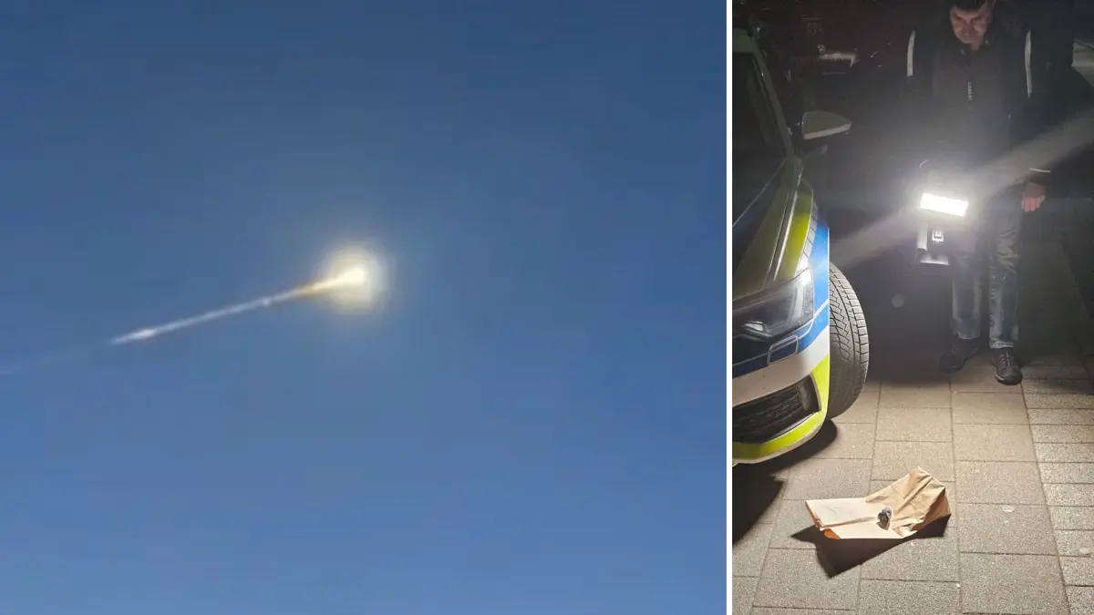 Ein Meteor war am Sonntagabend über Westdeutschland zu sehen. Teile des Gesteinsbrockens beschädigten in Koblenz in Rheinland-Pfalz ein Hausdach, die Polizei untersuchte es.