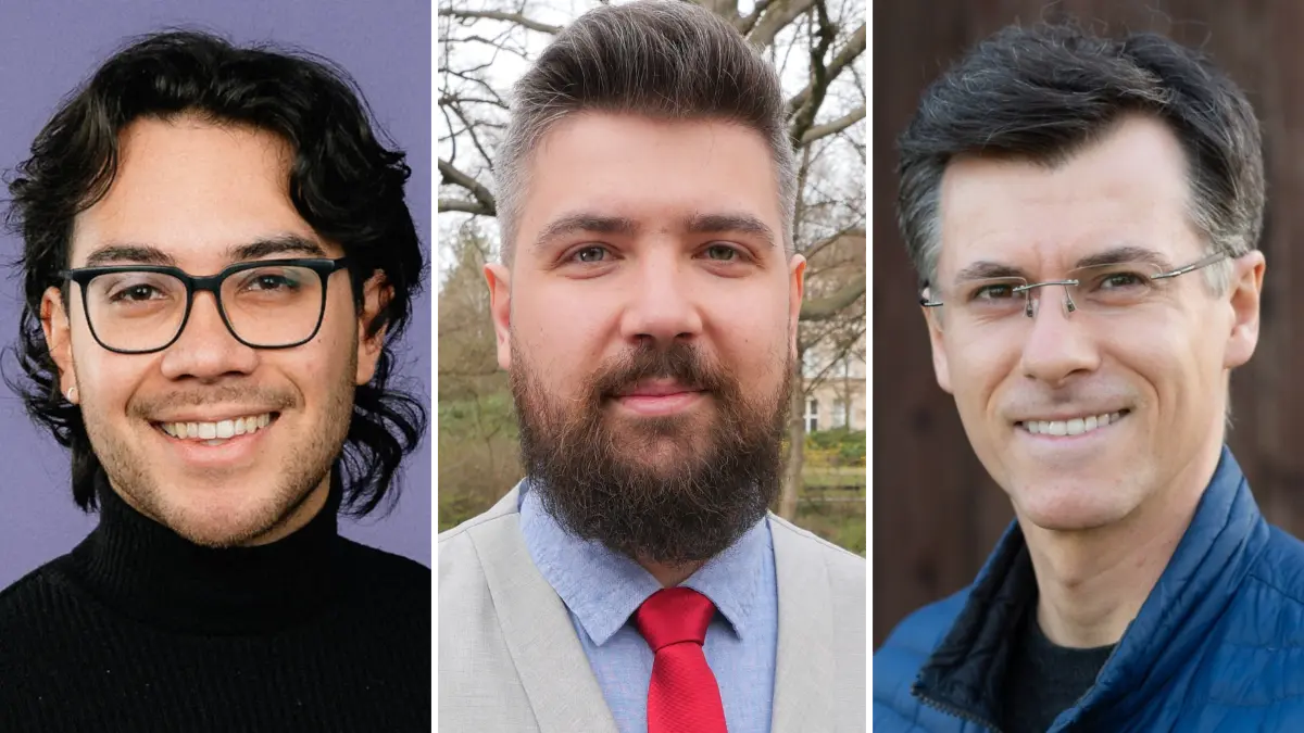 Von links: Pedro Treuer (Volt), Flavio Krahl (Die Partei), Sören Lorenz (BSW)